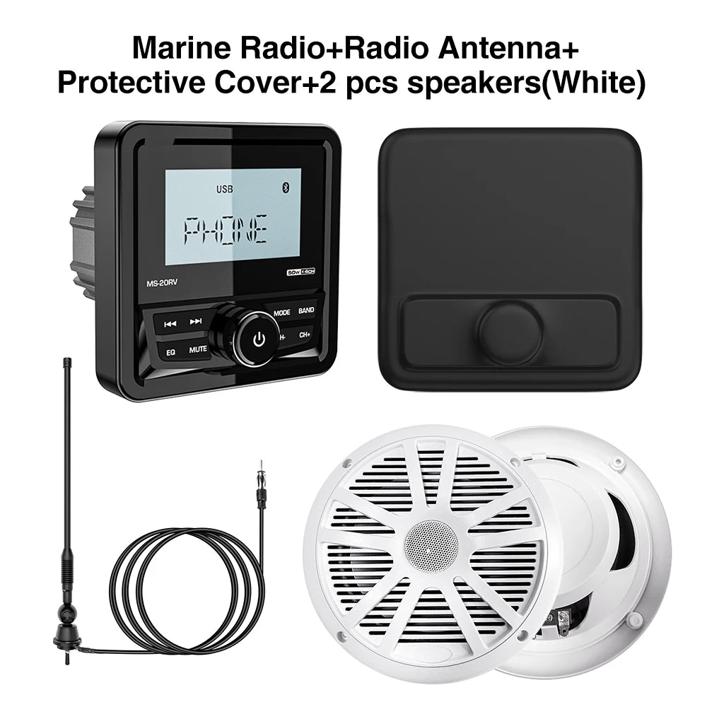 AKAMATE MS-10RV Marine Radio - Waterproof Bluetooth 4x50W radio white ANT