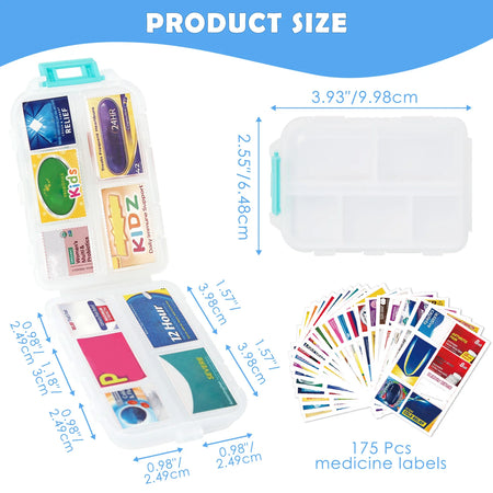 Pill Organizer 10 Compartments &ndash; Includes 175 Labels White