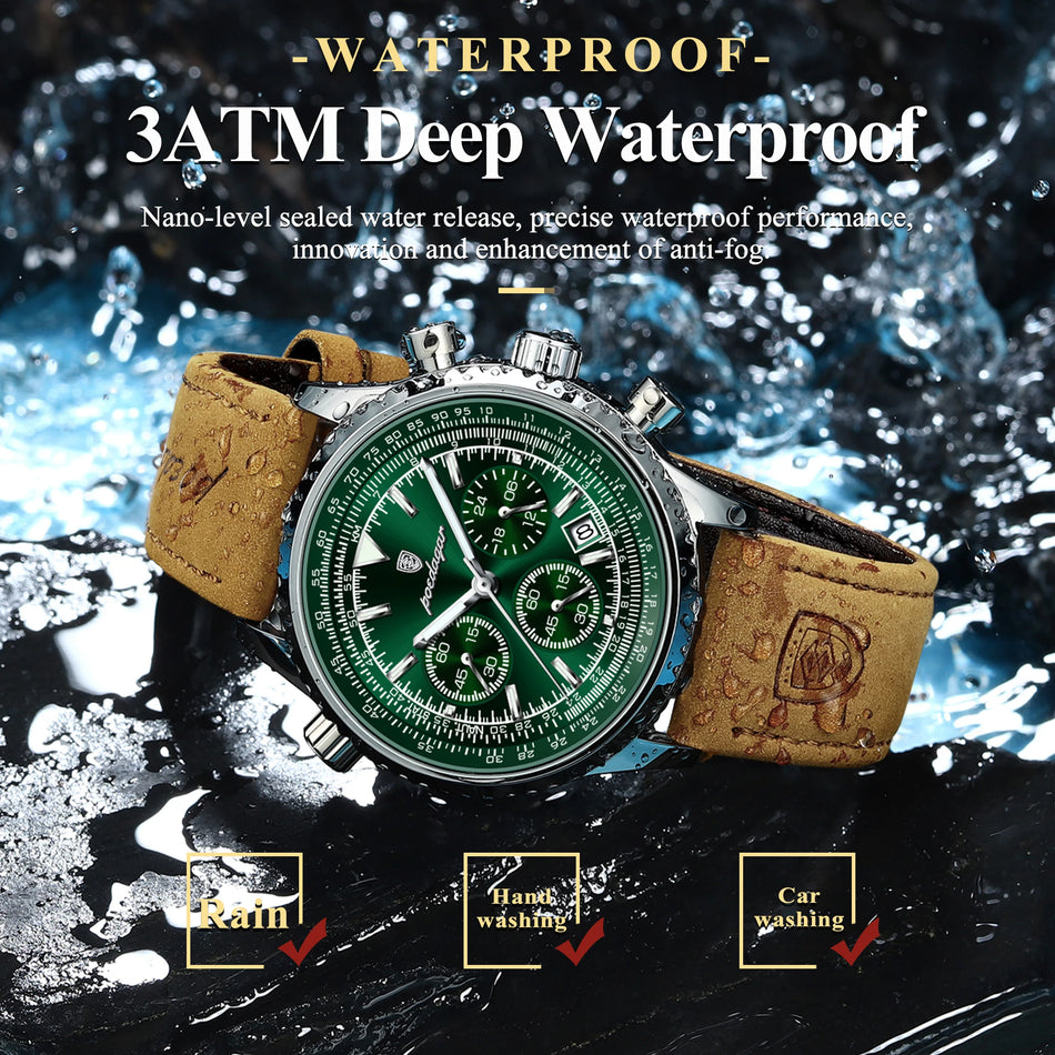Militaire Luxe Herenhorloge met Chronograaf, Datum, Waterdichte Leren Band