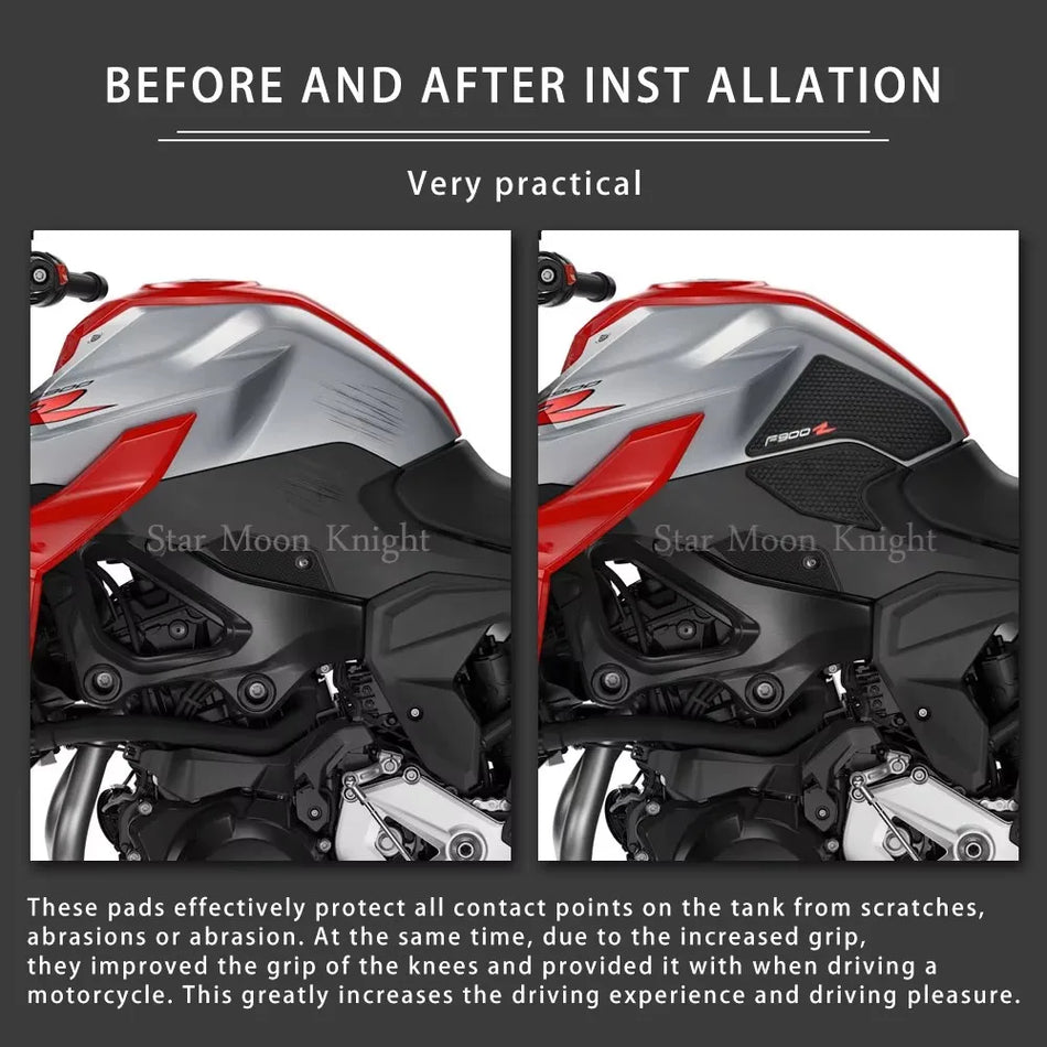 BMW F900R tankbeskytter sæt med gummigrebspuder til knæbeskyttelse, specialtilpasset roadster pasform