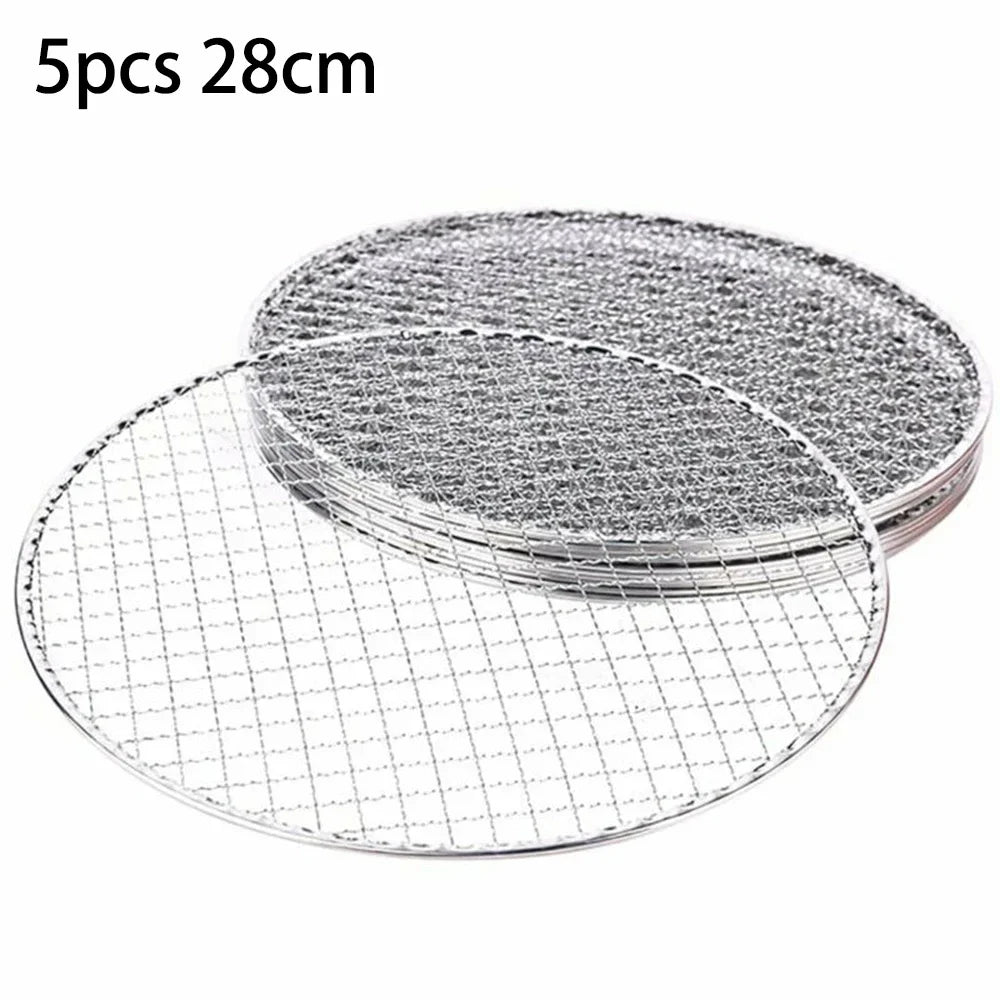 5-Piece Round Stainless Steel BBQ Grill Mesh Set 28CM / CHINA