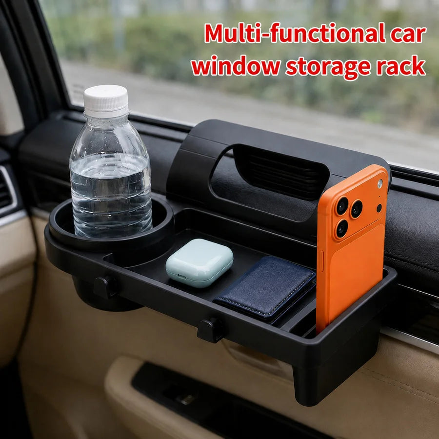 Car Window Storage Rack With Cup And Phone Holder Organizer