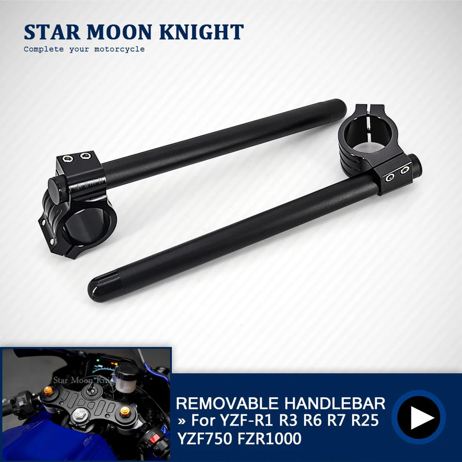 Yamaha Clip-On Fork Riser Handlebars for YZF-R1, YZF-R7, YZF-R6, YZF-R3, YZF-R25, YZF750, FZR1000 CNC Machined Aluminum