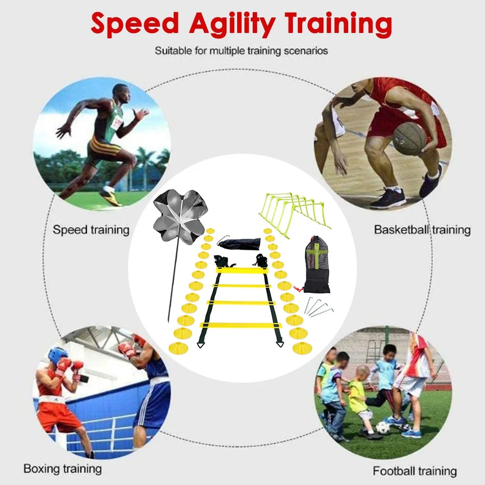 Conjunto de Entrenamiento de Velocidad y Agilidad: Escalera, Conos, Paraguas y Vallas