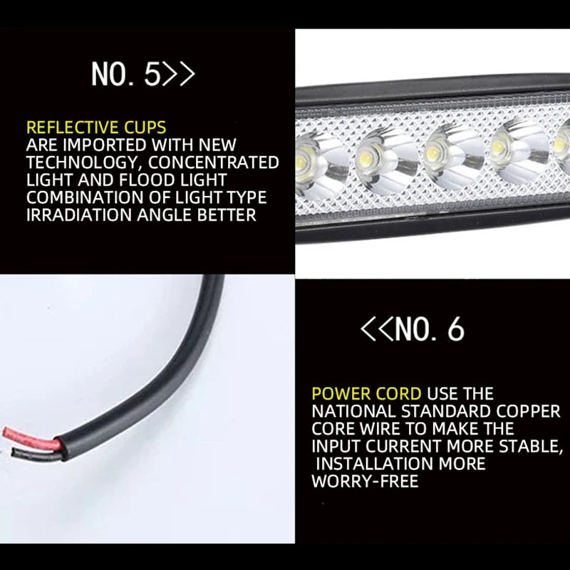 Kevanly 6LED Work Light Bar &ndash; Super Bright 6000K LED Spotlight