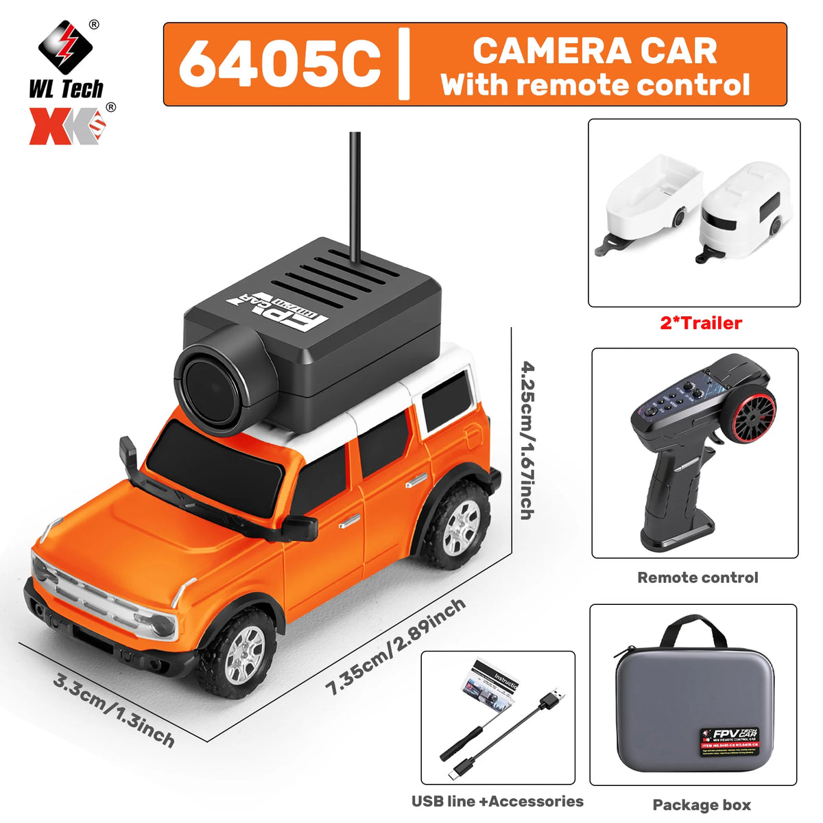 WLtoys 1/64 Mini RC Car &ndash; 720P FPV Camera For Kids Fun 6405 PRO Orange