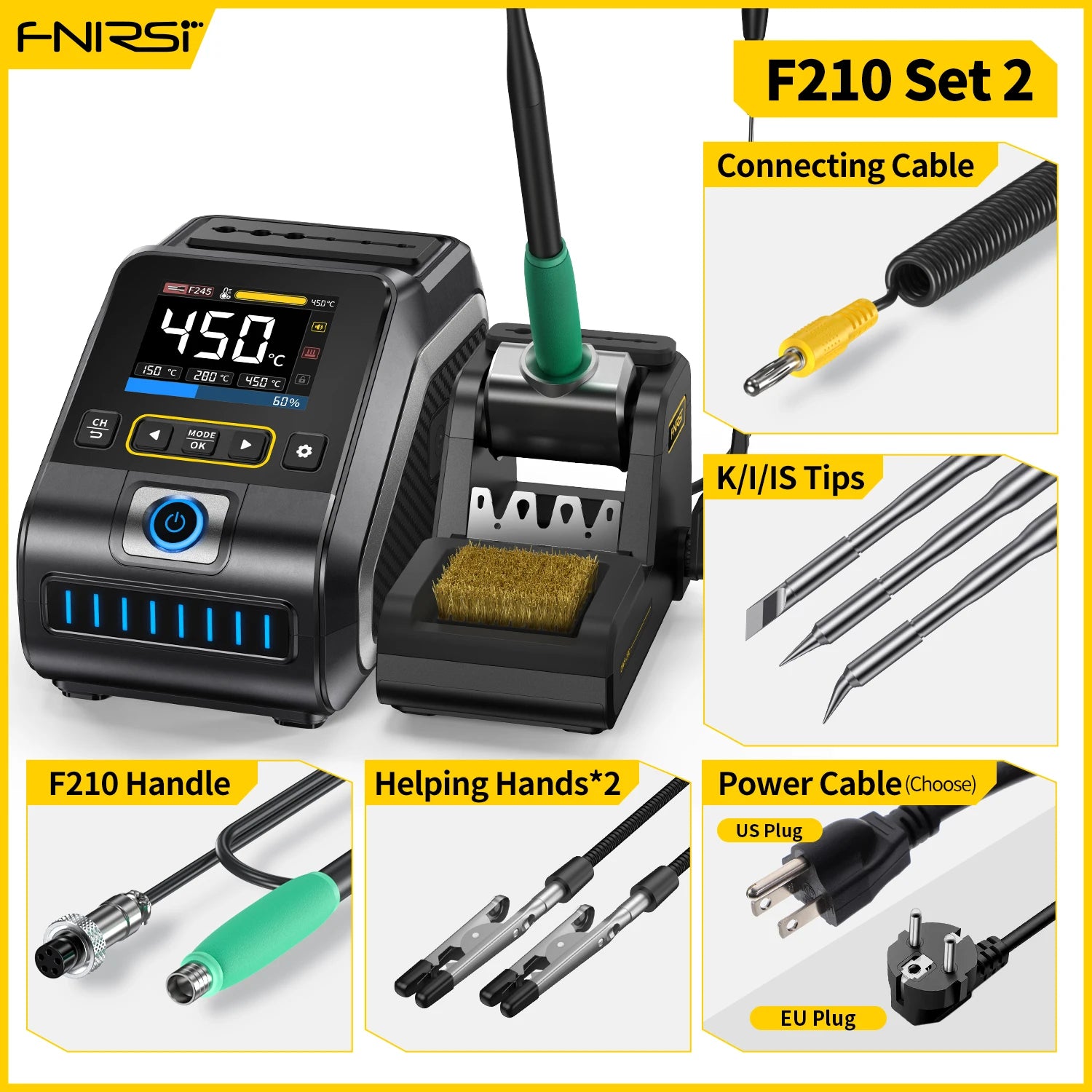 FNIRSI DWS-200 &ndash; 200W Soldering Station with C210/C245 DWS-200 F210-3 Tips / US (110V-240V)