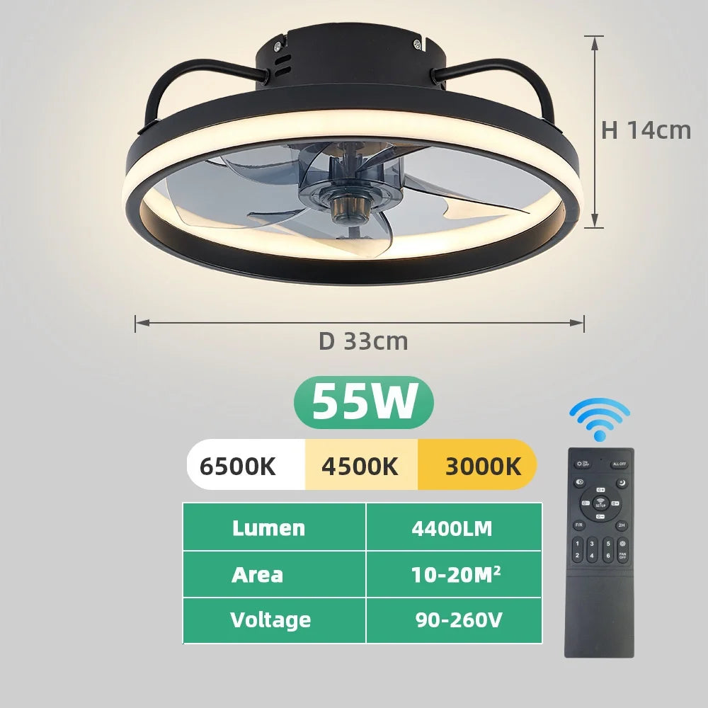 55W Ceiling Fan With Light And Remote &ndash; Dimmable LED Light Model B-Black / 55W
