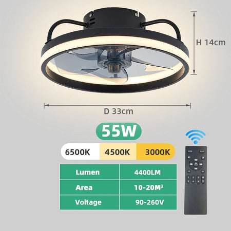 55W Ceiling Fan With Light And Remote &ndash; Dimmable LED Light Model B-Black / 55W