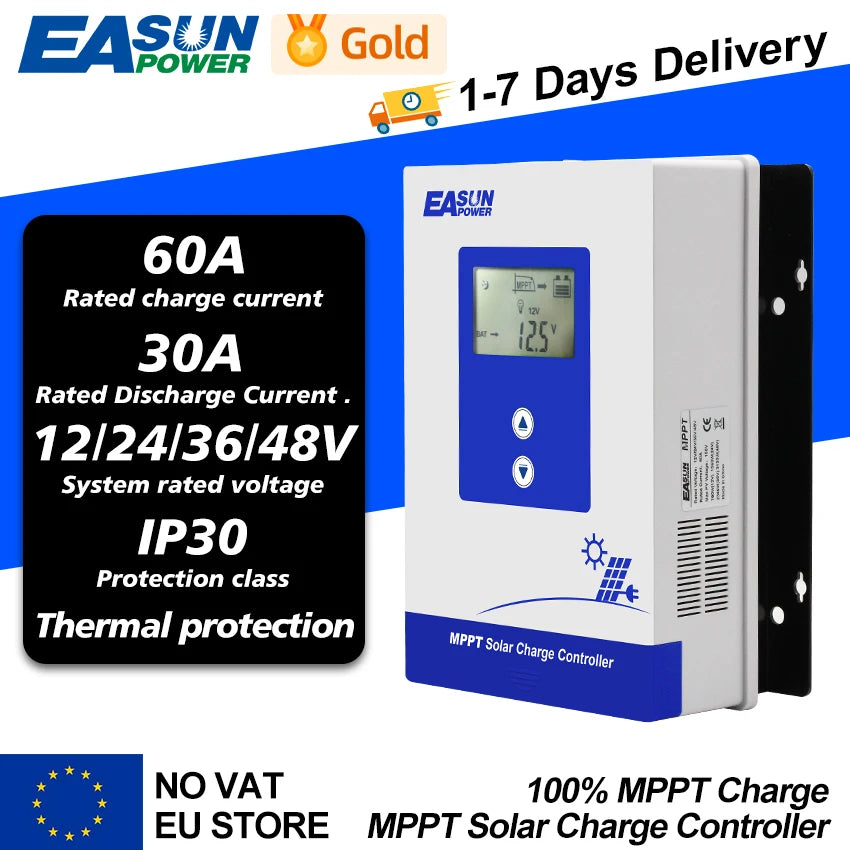 Easun Power MPPT Ηλιακός Ελεγκτής Φόρτισης 12V 24V 40A