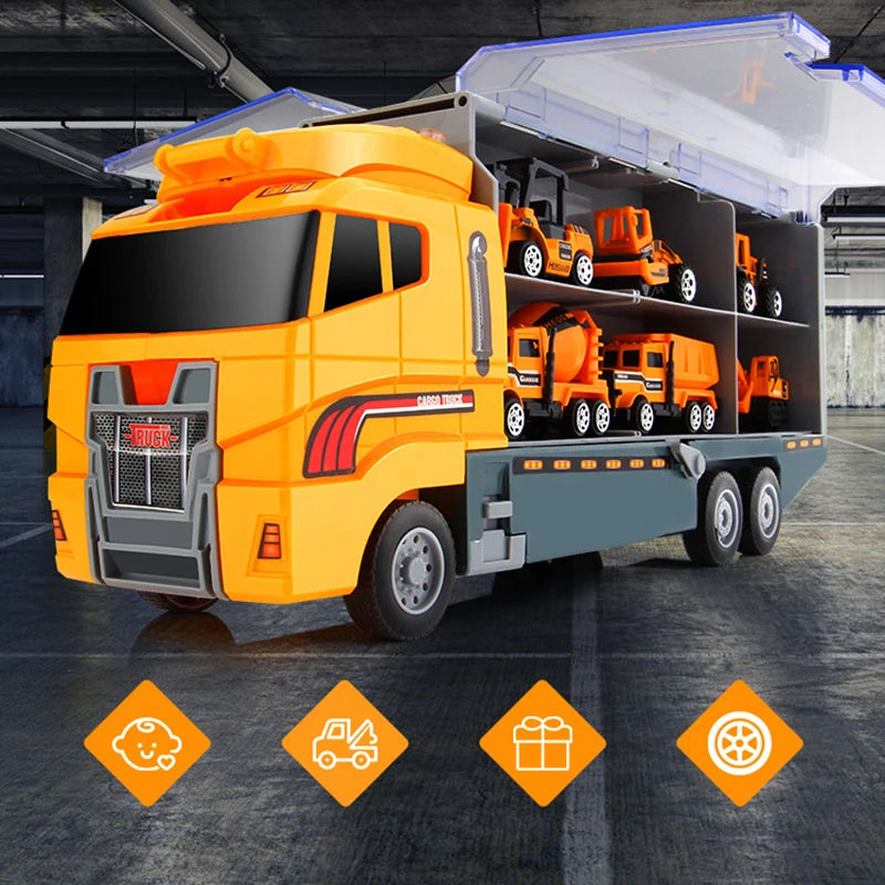 Alloy Car Model Transporter Set &ndash; Includes 6 Mini Engineering Vehicles