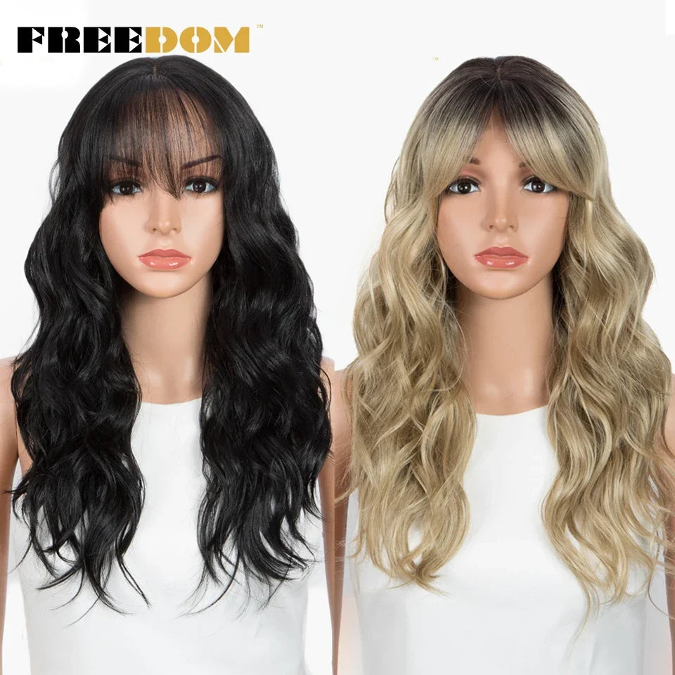 FREEDOM Ombre Blonde Body Wave Lace Front Wig with Bangs