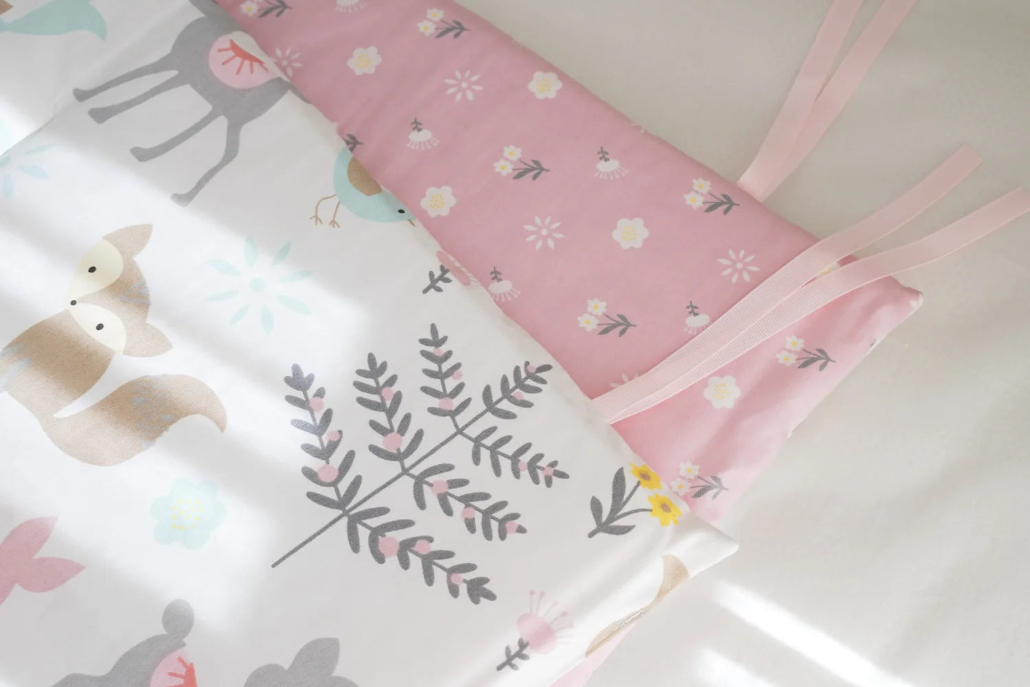 Baby Crib Bumpers Anti Collision Protector - Pink Fox Design for Girls