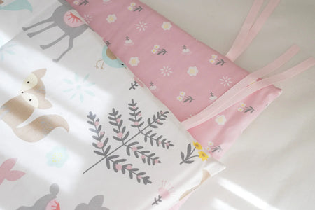 Baby Crib Bumpers Anti Collision Protector - Pink Fox Design for Girls