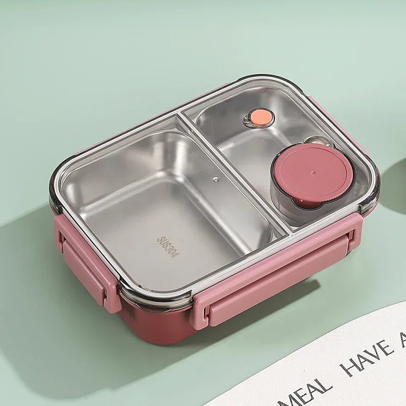 304 Stainless Steel Lunch Box With Tableware &ndash; Leakproof Red 2Grids