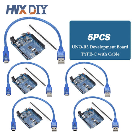 UNO R3 Development Board &ndash; High-Performance ATMEGA328P Microcontroller 5PCS-TYPE-C-Cable