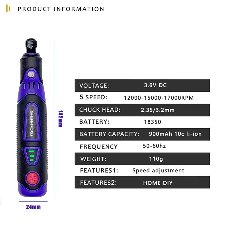 SHENHAOXU Cordless 3-Speed Mini Rotary Tool Grinder for Home DIY