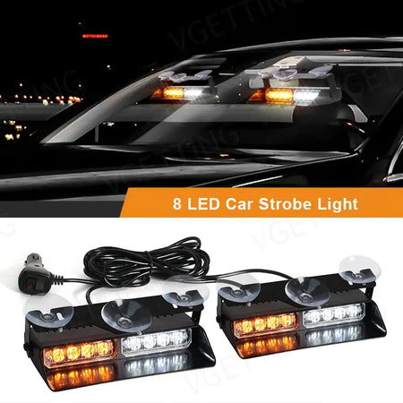2-in-1 LED Car Front Strobe Lights For Flash Warning Lamp Windshield Bar 16 Beads Amber White Auto Light Assembly by InterCyprus Trading Ltd