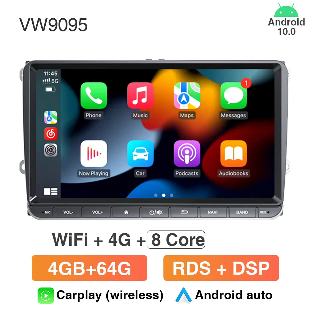 9Inch Android Car Radio For Volkswagen Cars - IPS Touch 4 64G Wireless