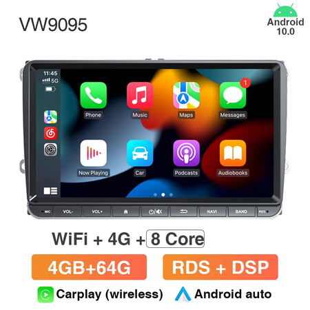 9Inch Android Car Radio For Volkswagen Cars - IPS Touch 4 64G Wireless
