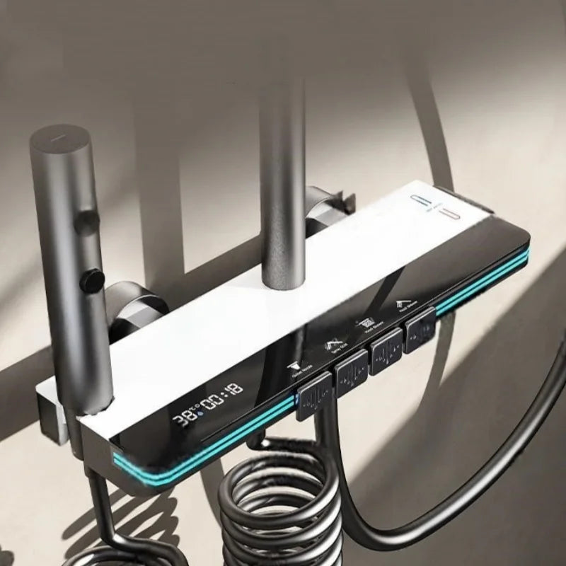 Rainfall Shower System With Digital Temperature Display, Brass Body, Chrome Finish