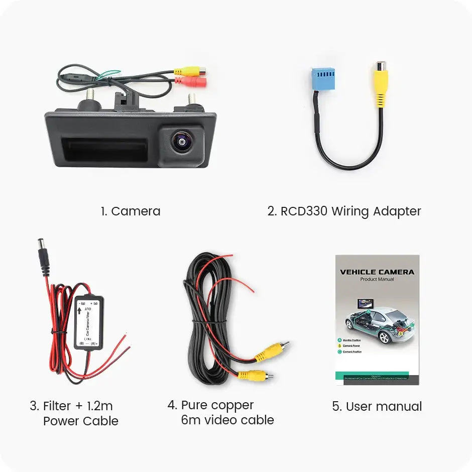 RCD330 Filter Relay CVBS/AHD 720P Car Trunk Handle Rear Camera For VW Golf Passat B7 B6 Tiguan Jetta MK6 Audi A3 A4 A5 Q5 A6 B6 by InterCyprus Trading Ltd