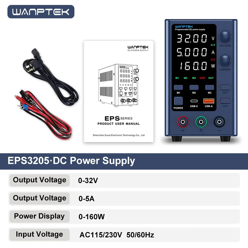 Wanptek 32V 10A Adjustable DC Power Supply with Fast Charging &amp; Memory Function