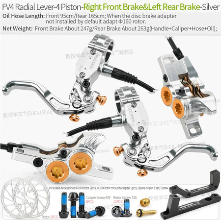 Frog Wake FV4 MTB Hydraulic Disc Brake Kit - 180mm Rotors FV4 RF-LR Silver