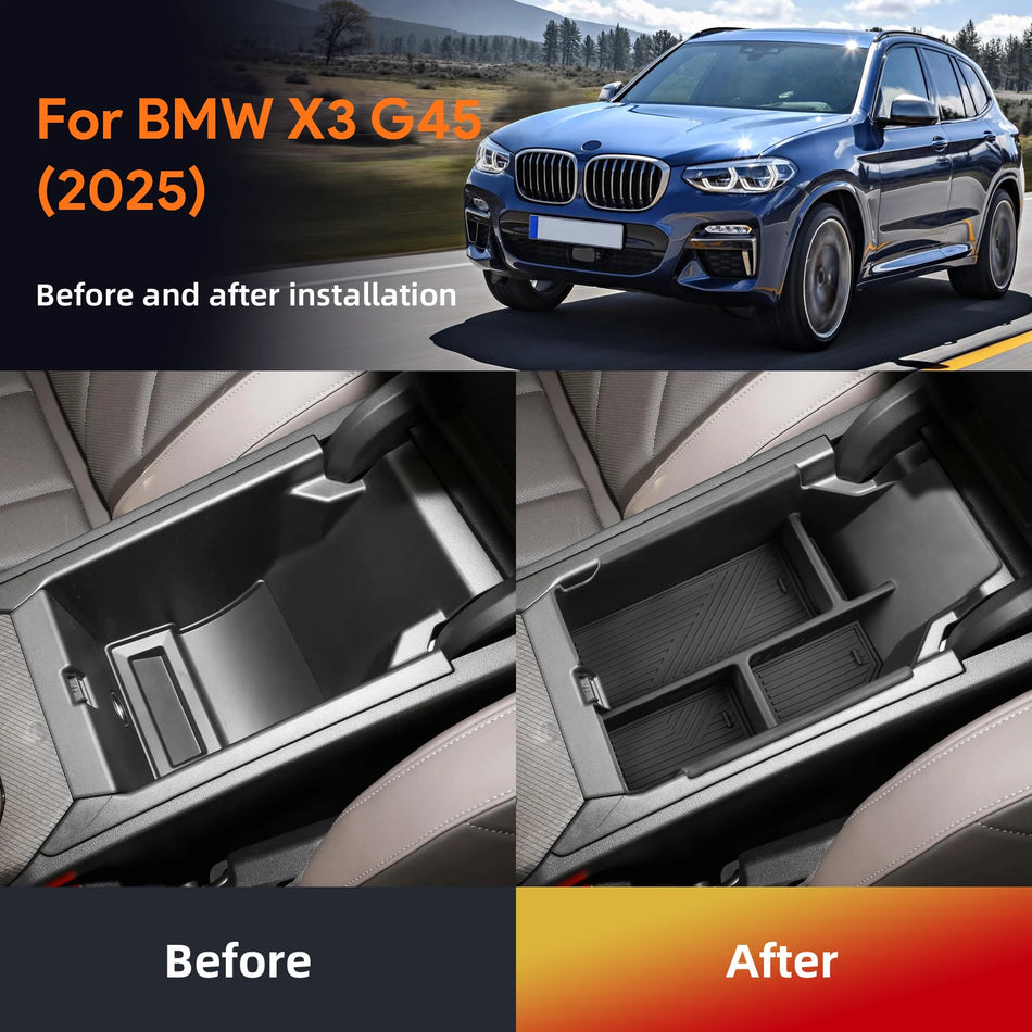 Armrest Organizer Tray ABS Flocked for BMW X3 G45 2025 2026