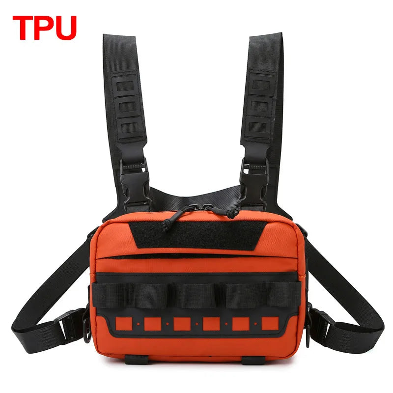 Fishing Tactical Chest Rig Bag - Durable MOLLE Front Vest TPU Orange