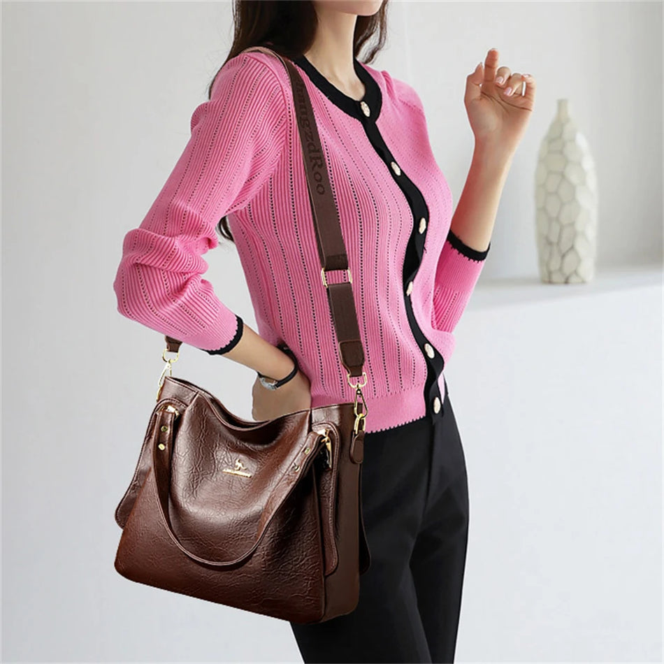 Genuine Soft Leather Top-Handle Bag for Women, Large Capacity Shoulder Crossbody Tote Messenger Bag