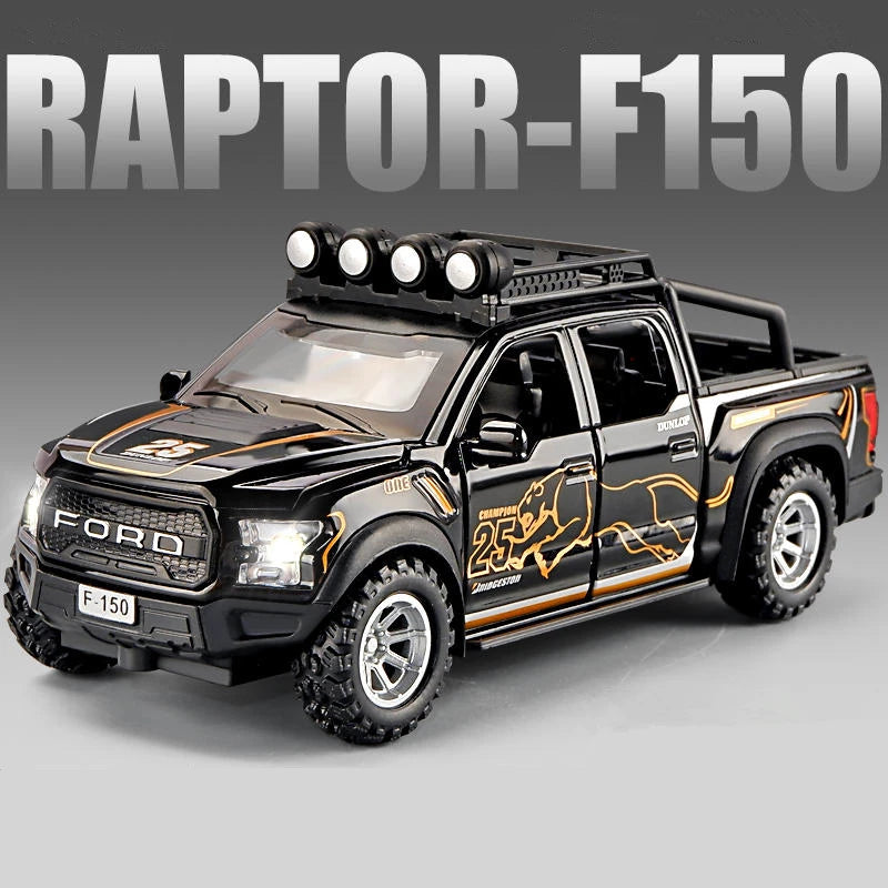 MAKEDA 1:32 Scale Ford Raptor F150 Alloy Diecast Model with Sound and Light Black