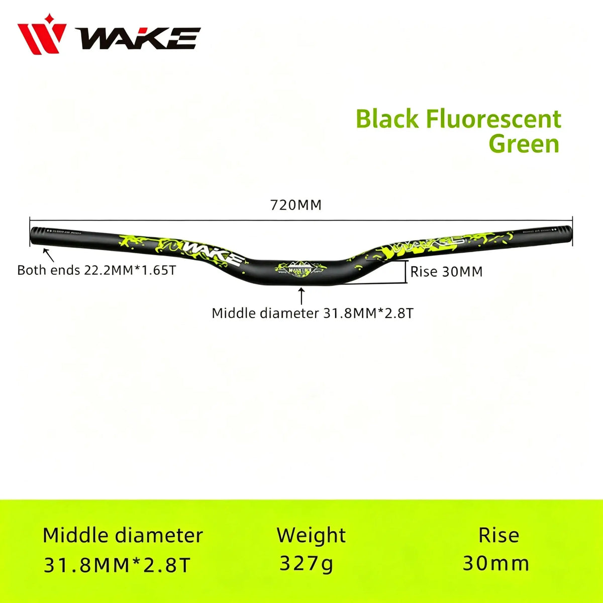 WAKE 30mm Riser Mountain Bike Handlebar 31.8mm*720/780mm Bicycle Handlebar Aluminum Alloy Bicycle Riser Bar Cycling Handle Bar by InterCyprus Trading Ltd