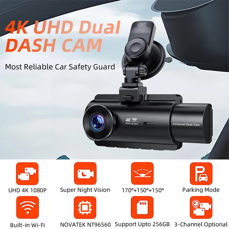 ACCEO 4K Dashcam Auto 3 Channel Car DVR &ndash; WiFi GPS Parking