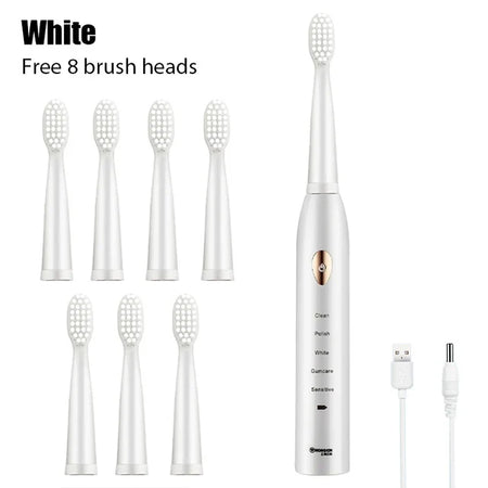 Sonic Electric Toothbrush &ndash; Five Gear Mode and IPX7 Waterproof 8 head White
