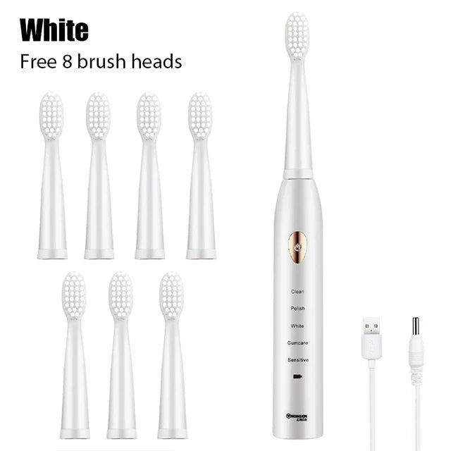 Sonic Electric Toothbrush &ndash; 5 Gear Modes for Superior Cleaning White with 8 Brush