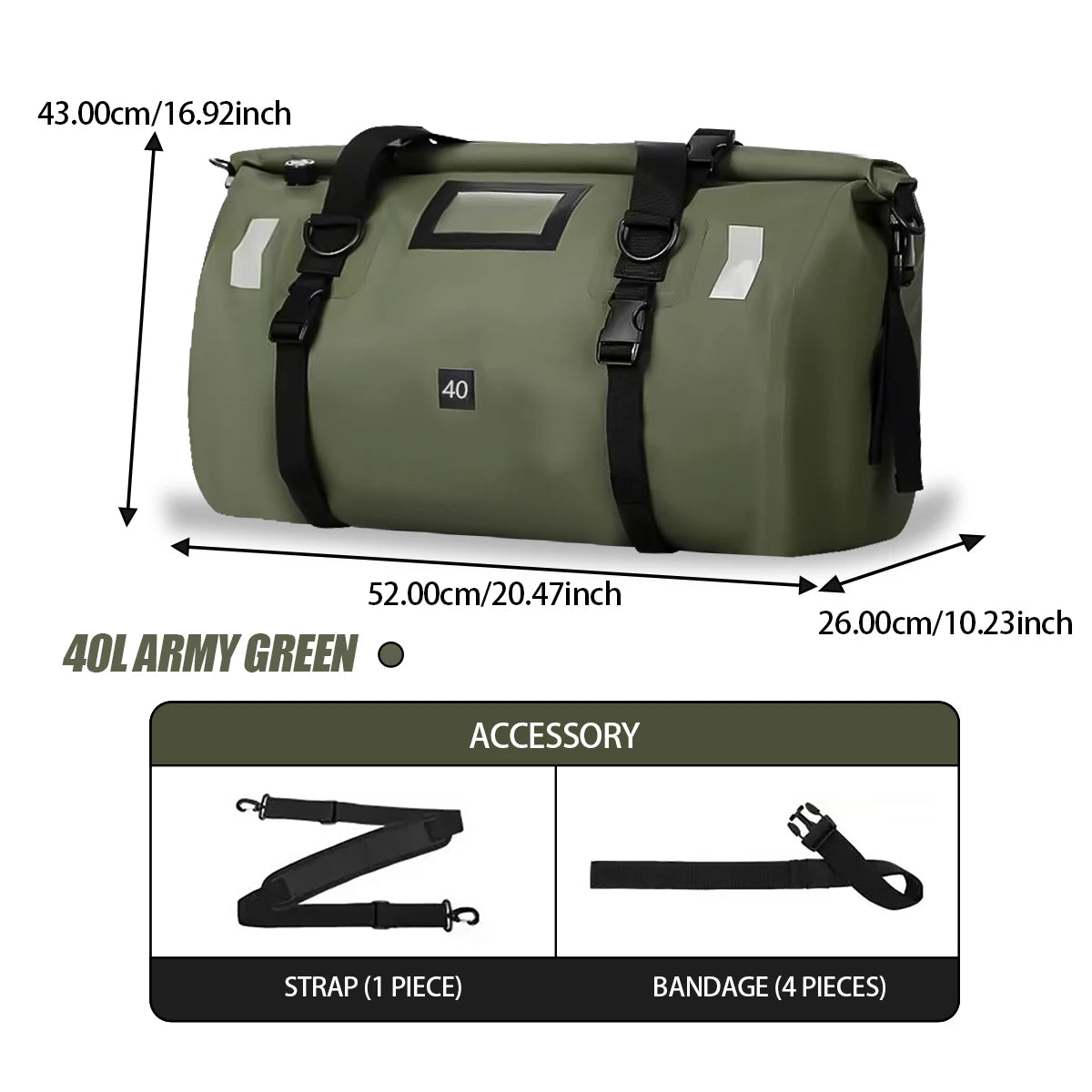 SOYAVISION Y-MC0171 &ndash; Waterproof Motorcycle Rear Seat Bag 40L GREEN