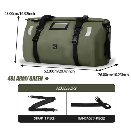 SOYAVISION Y-MC0171 &ndash; Waterproof Motorcycle Rear Seat Bag 40L GREEN
