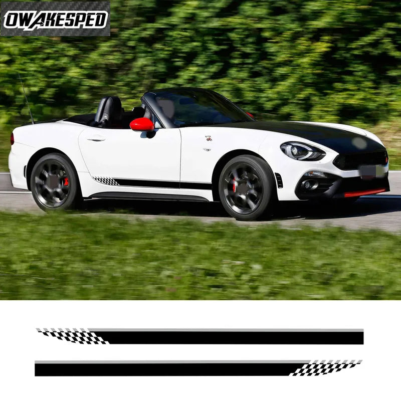 Fiat 124 Spider Car Door Side Skirt Stickers - 2pcs Racing Sport Vinyl Decals &amp; Auto Body DIY Accessories - Glossy Black, Matte Black, Silver, White, Gold