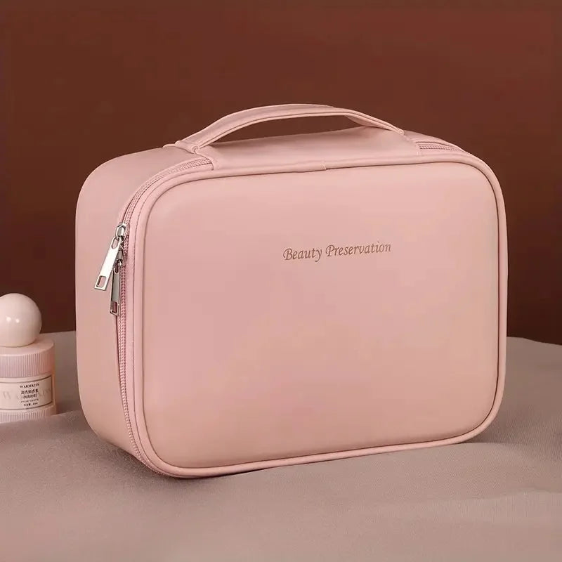 Large Capacity Waterproof Travel Cosmetic Bag with Divider Rose pink