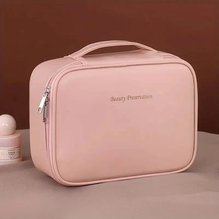 Large Capacity Waterproof Travel Cosmetic Bag with Divider Rose pink
