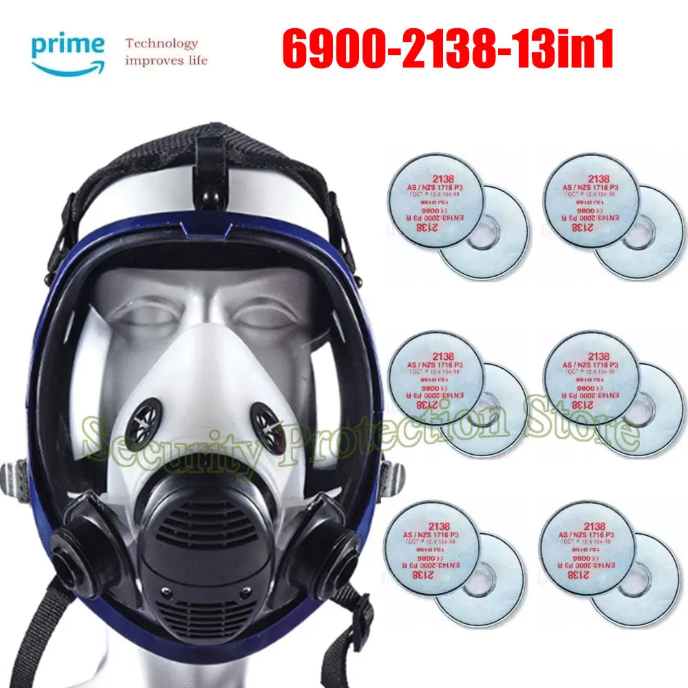 Full Face Gas Mask Respirator &ndash; Activated Carbon Filter 6900-2138-13in1
