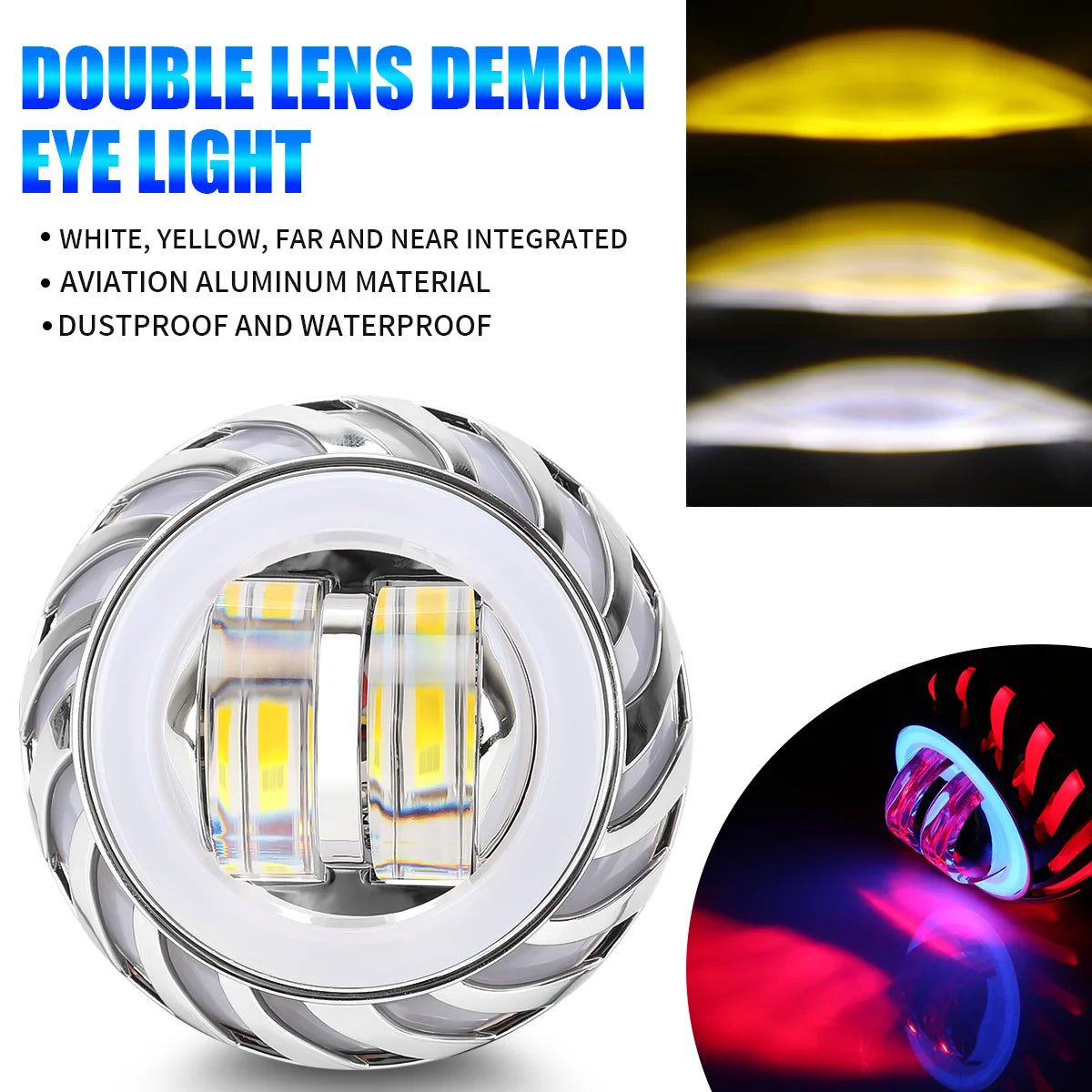 KEVANLY Motorcycle Headlight &ndash; Dual Halo LED Projector Lens 1pc