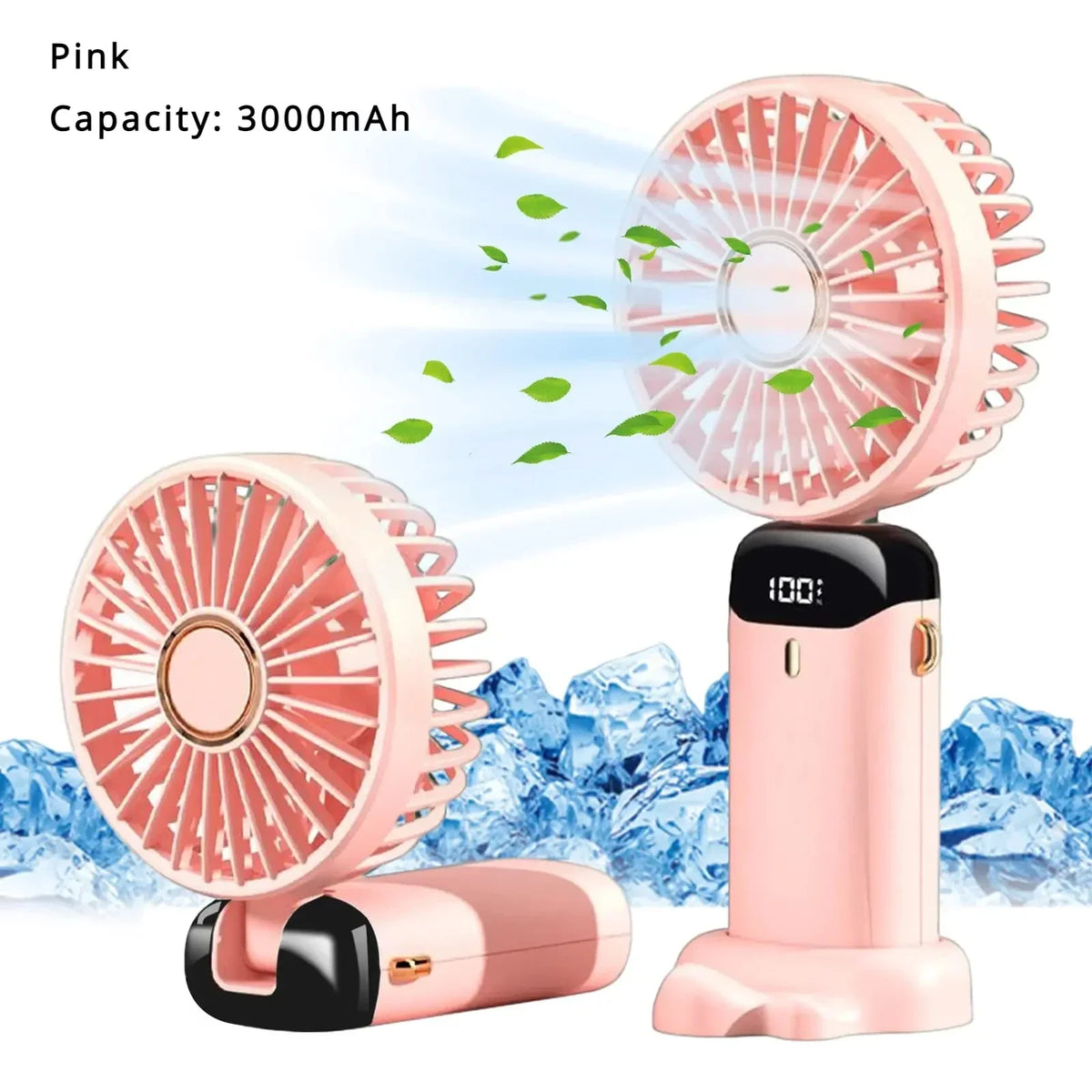 5000mAh Rechargeable Portable Fan with 5 Speeds &amp; LED Display | XMSJ Pink 3000mAH