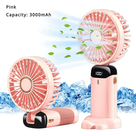 5000mAh Rechargeable Portable Fan with 5 Speeds &amp; LED Display | XMSJ Pink 3000mAH