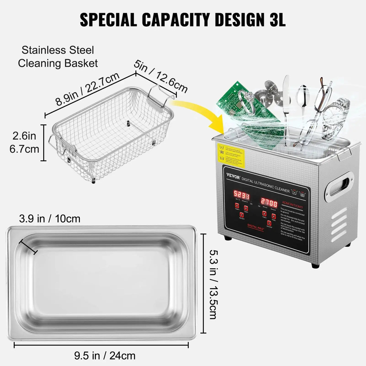 Ultrasonic Cleaner Stainless Steel Portable 2L 30L