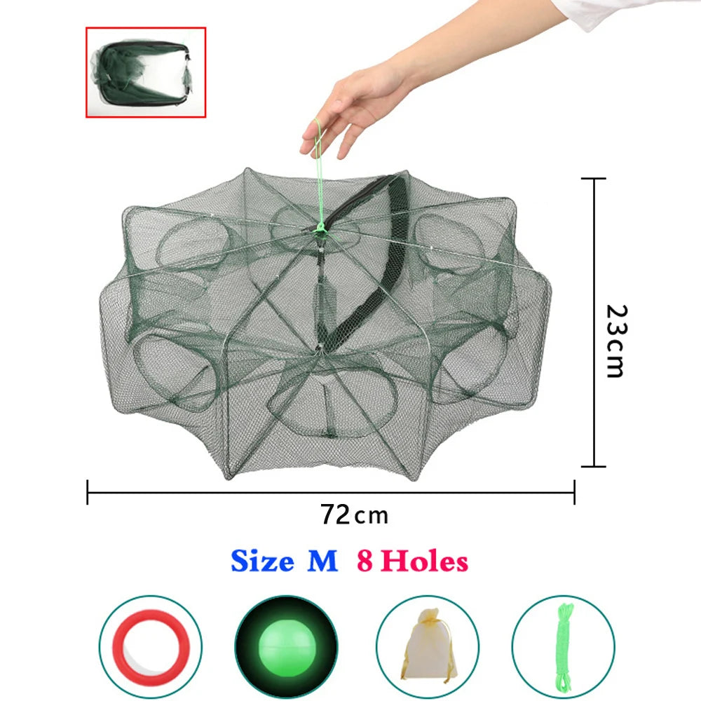 Folding Crayfish Catcher &amp; Fish Trap Nets - Easy &amp; Automatic Trapping Solution Size M 8 Holes