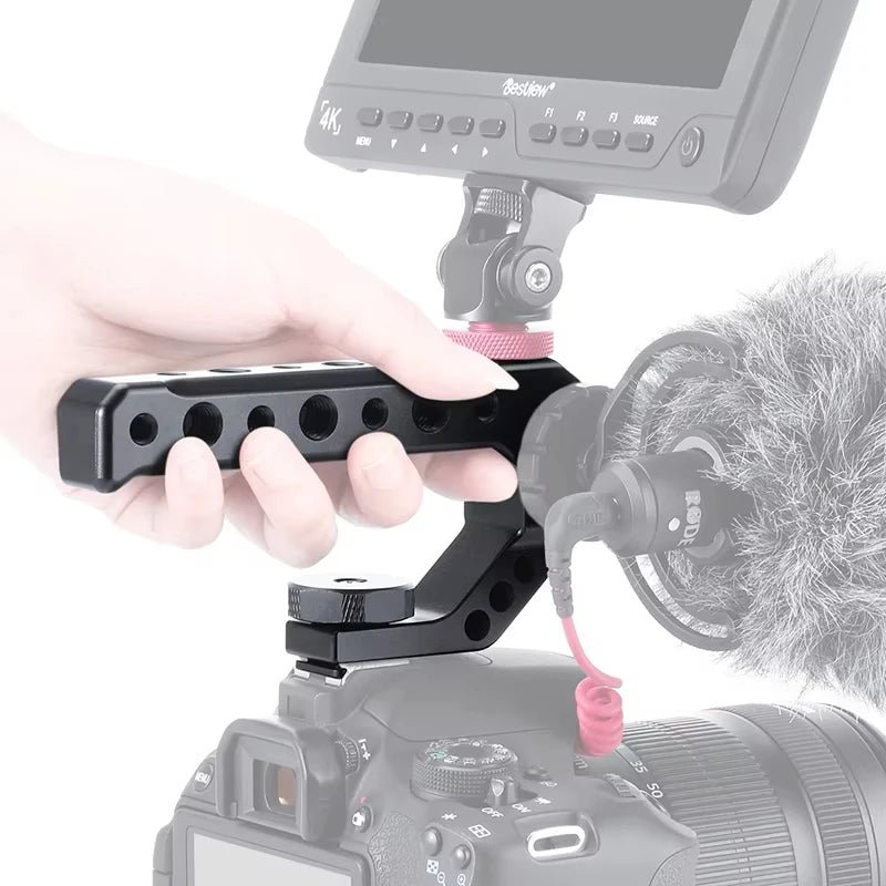 DSLR Camera Top Handle Grip | Mirrorless Stabilizer Accessory with Cold Shoe Adapter