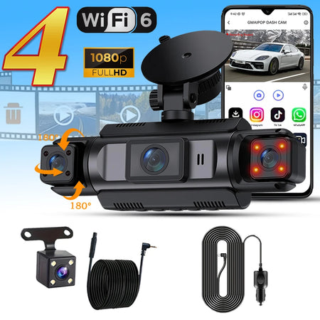 4 Channel WiFi Car Dash Cam No Hardwire kit / 64G Card