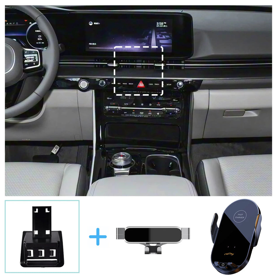 Supporto per telefono da auto con ricarica wireless per Kia Carnival Sedona KA4 2021-2023